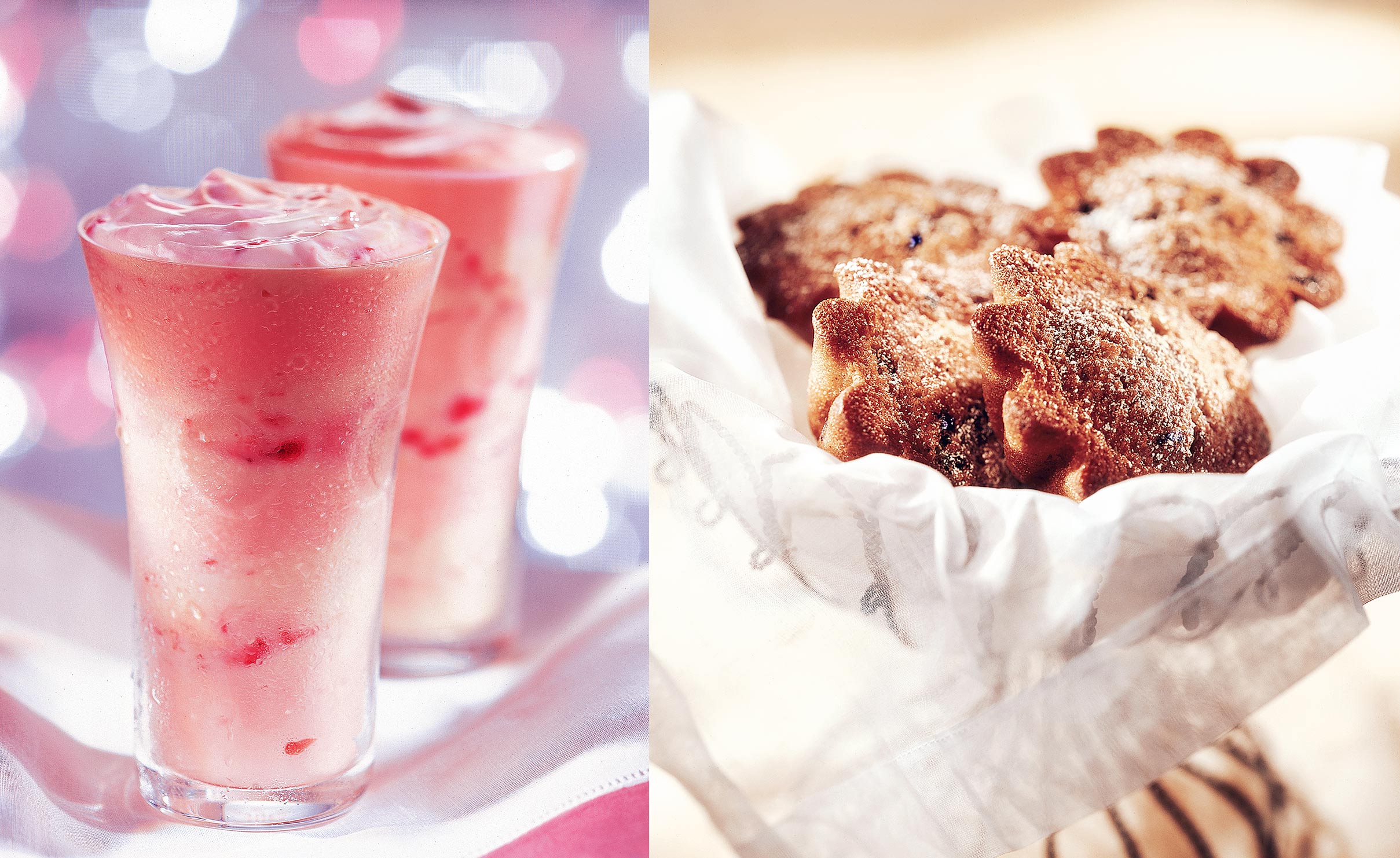 Strawberry smoothie and blueberry muffins