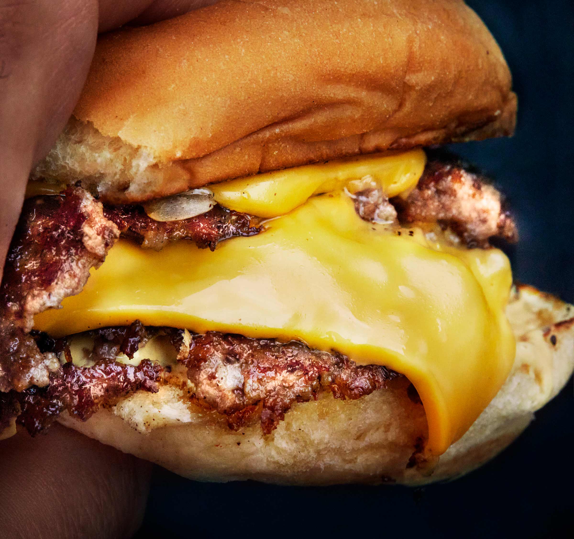 Double smash cheese burger, sautéed onions and secret sauce on a toasted bun.
