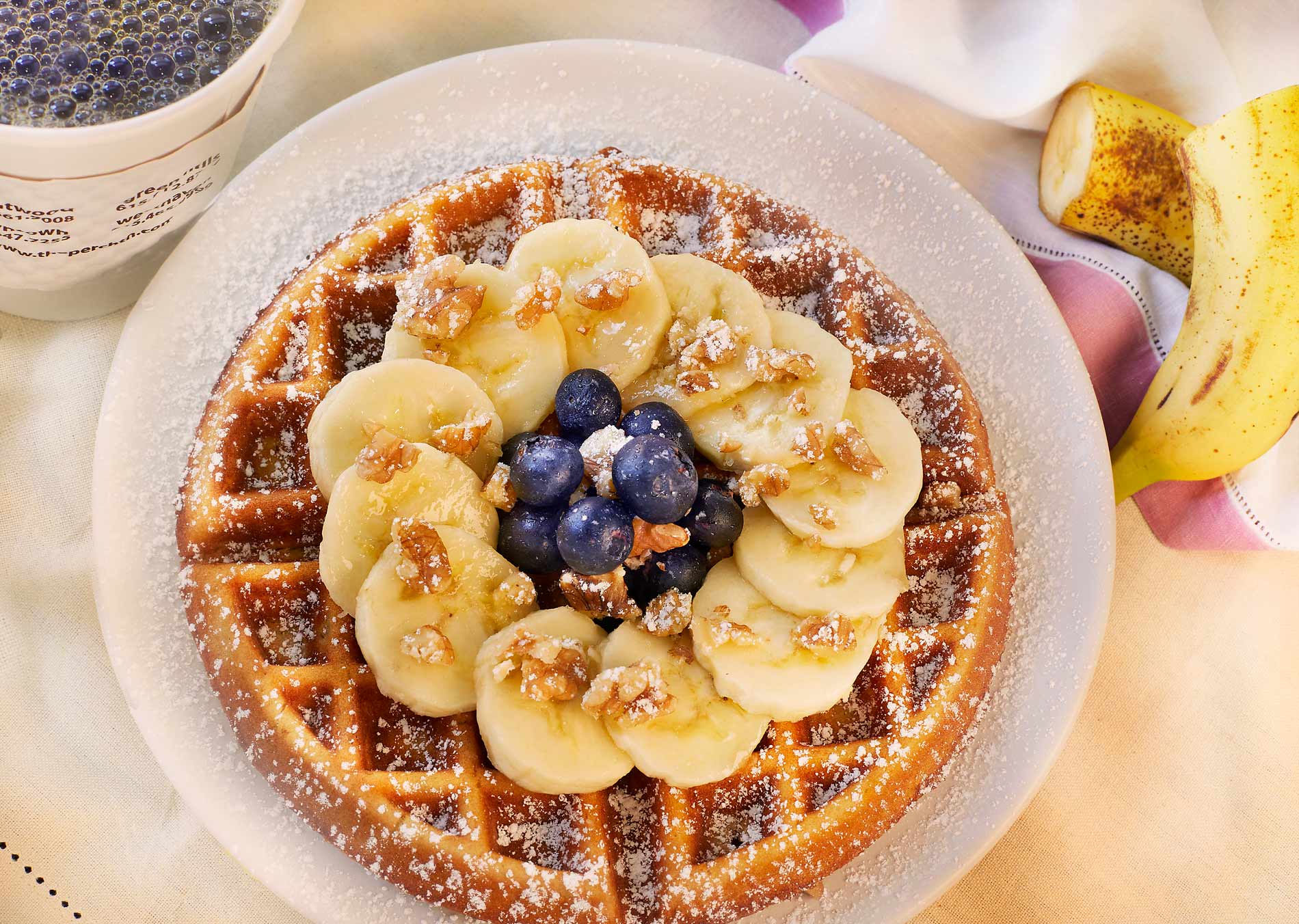  Bannana Blueberry Waffles at The Perch restaurant in Nashville Tennessee
