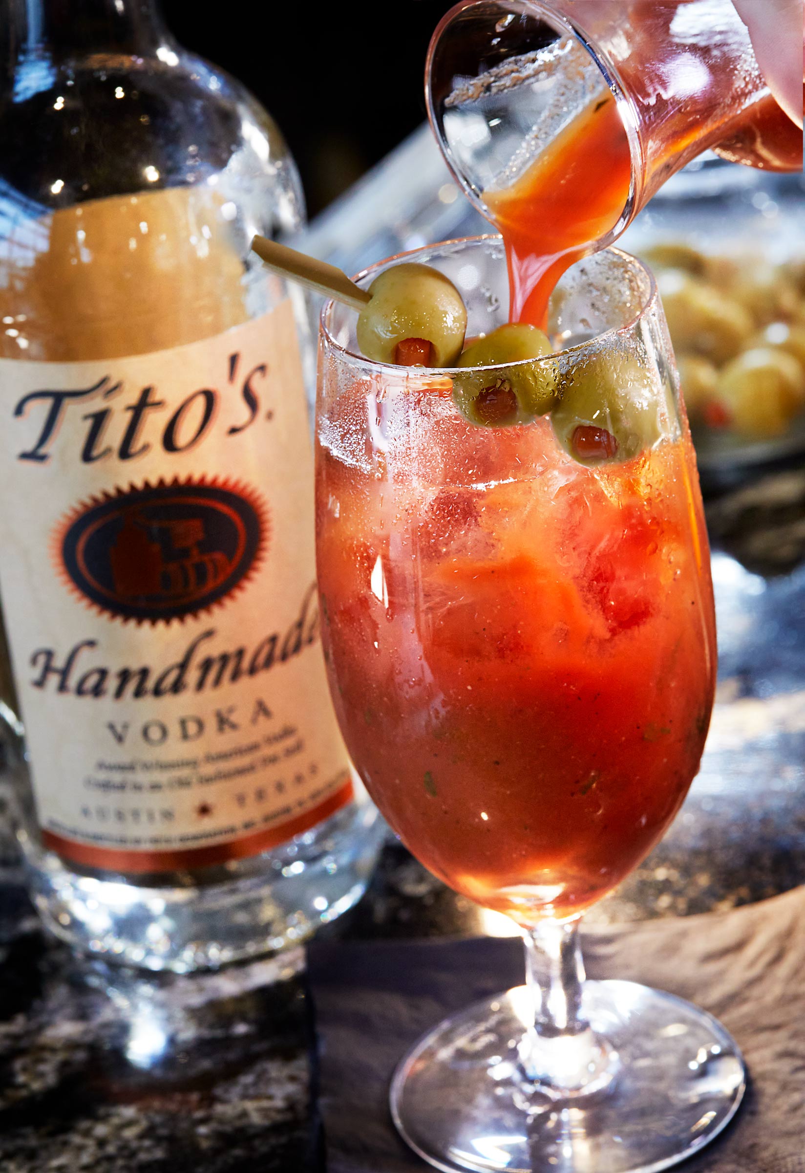Tito’s Bloody Mary with Olive Garnish